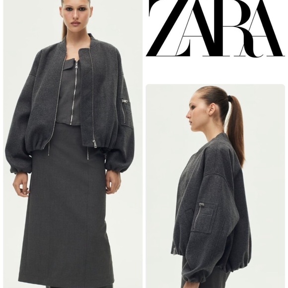 Zara Grey Oversized Bomber (XS) - Picture 2 of 4